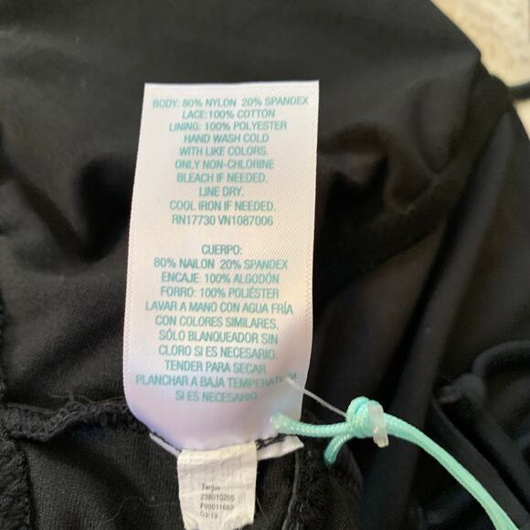 NWT Kona Sol women's black crochet lace deep V one piece swimsuit SZ XL - Picture 13 of 14